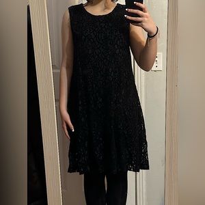 tahari black knee length embroidery dress